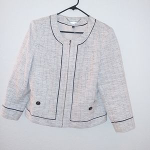 White House Black Market, Cream colored jacket with black piping.